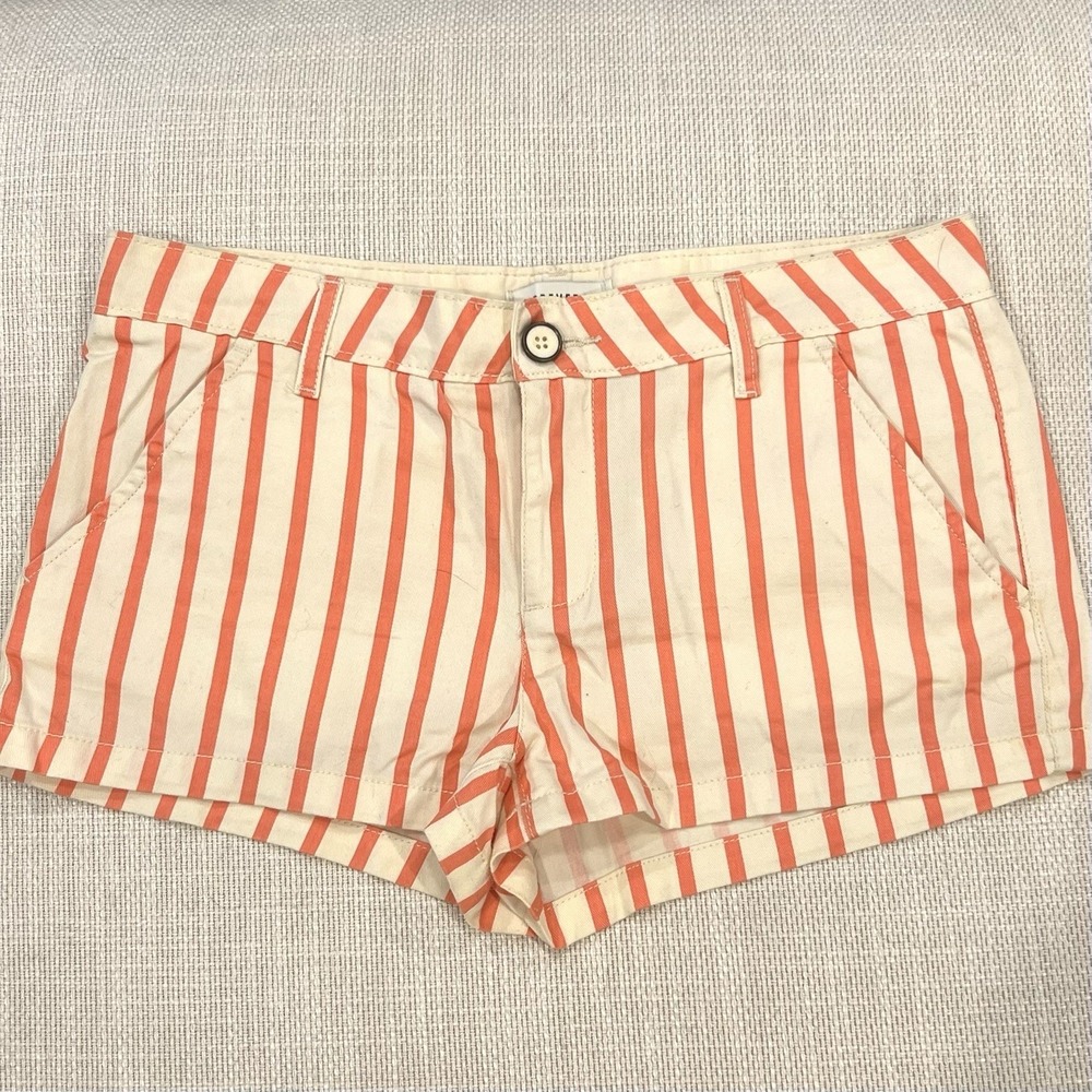 Forever 21 Shorts Women 27 Orange Cream Striped Premium Denim Mini Excellent